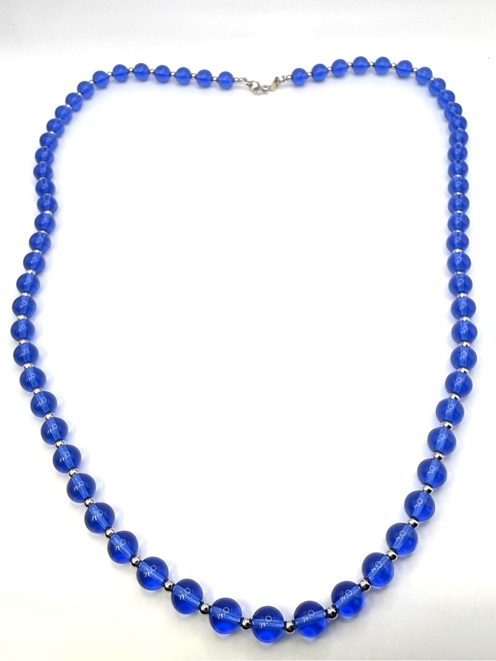 Monet Cobalt Blue Beaded Necklace Silver Tone 27.5” Long Statement Necklace